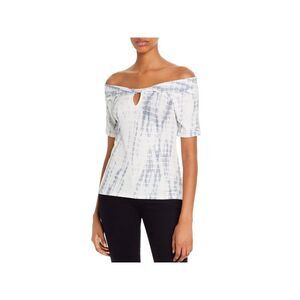 RED HAUTE Womens Silver Stretch Keyhole Front Short Sleeve Off Shoulder Top L